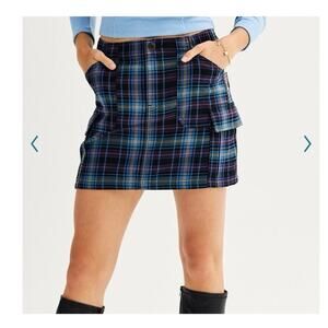 Plaid cargo utility mini skirt elastic waist 90s retro punk schoolgirl SO sz 9